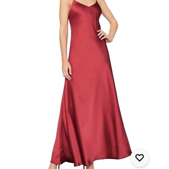 Bcbg Max Azria Red Satin Open Back A-Line Slip Long Maxi Cocktail Dress Nwt 8 - Picture 5 of 10